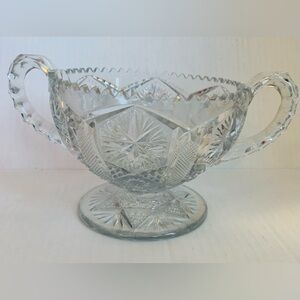 Vintage Footed Two Handled Pressed Glass Compote Bowl 4" Tall